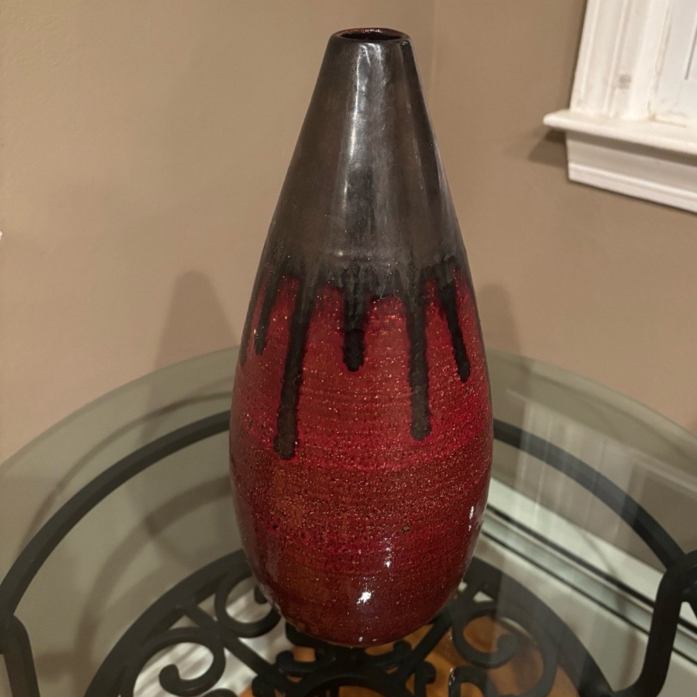 Pier 1 Red and Black Drip Vase
